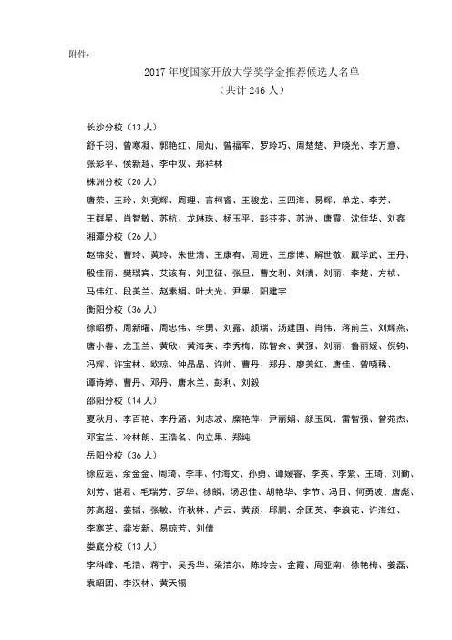 奖学金、国家开放大学 - 湖南广播电视大学