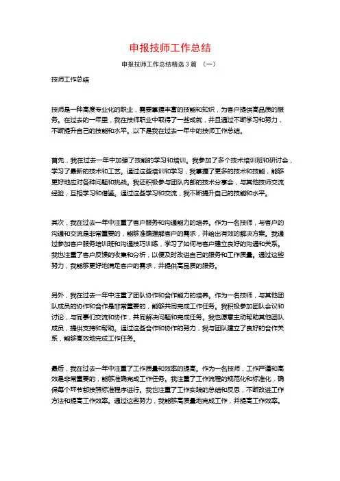 申报技师工作总结3篇