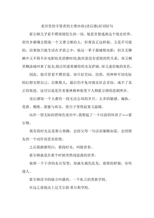 麦田里的守望者的主要内容-读后感-好词好句