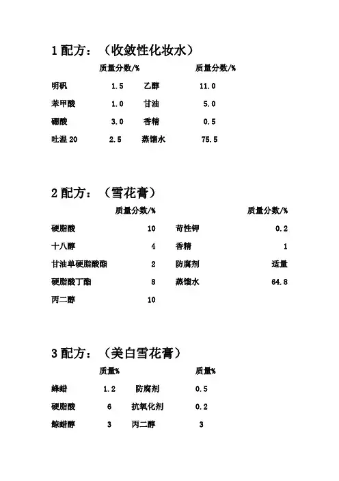 43种化妆品保密配方