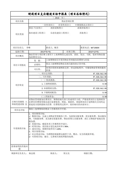 财政项目支出绩效目标申报表(项目总体情况)-上海博物馆