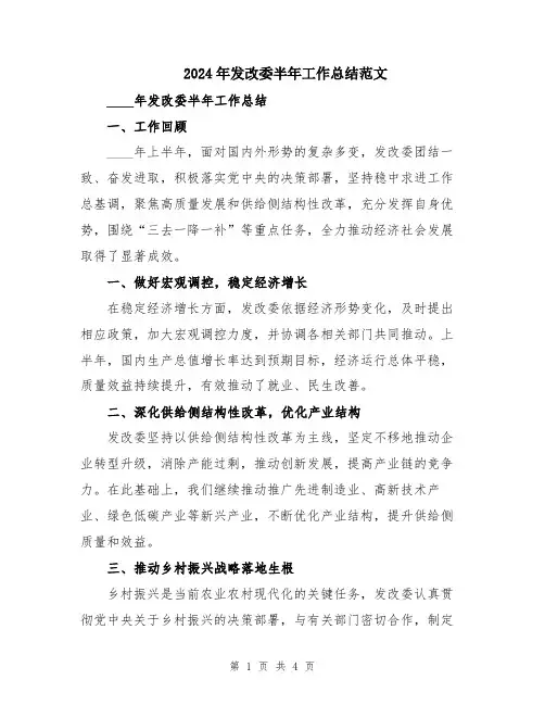 2024年发改委半年工作总结范文