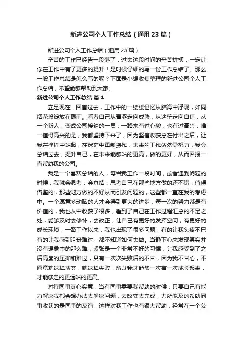 新进公司个人工作总结（通用23篇）