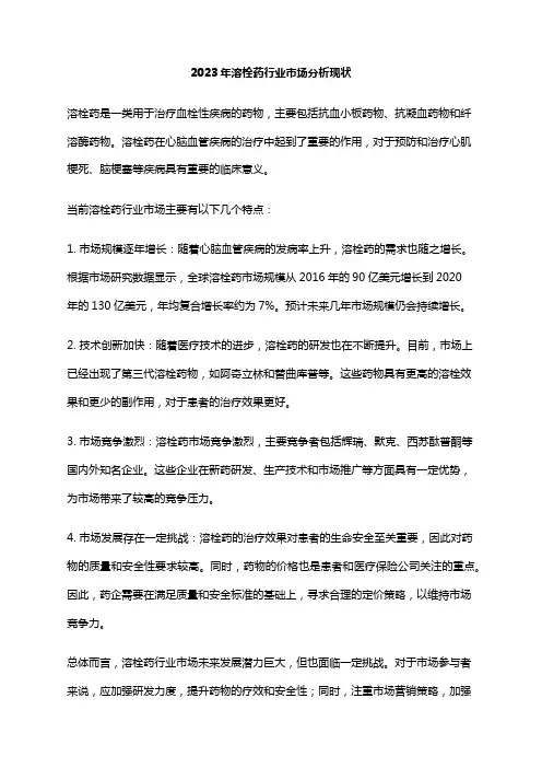 2023年溶栓药行业市场分析现状
