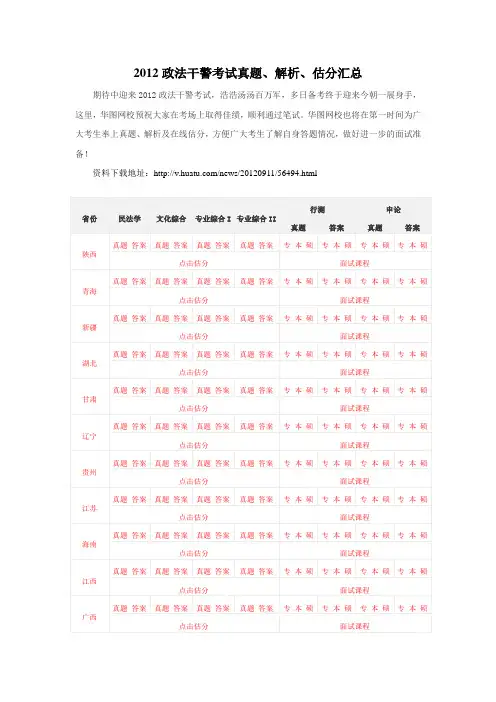 2012政法干警考试真题、解析、估分汇总