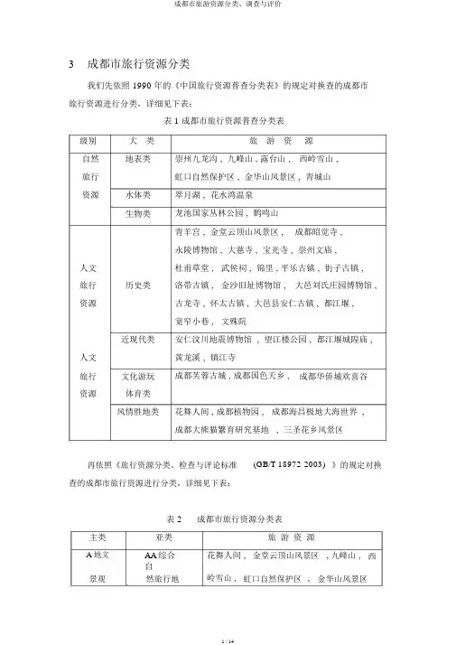 成都市旅游资源分类、调查与评价