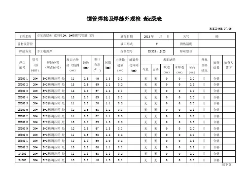 钢管焊接及焊缝外观检查记录表1