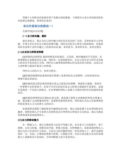 职业价值观自我描述