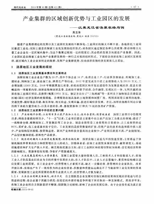 产业集群的区域创新优势与工业园区的发展——以黑龙江省汤原农场为例