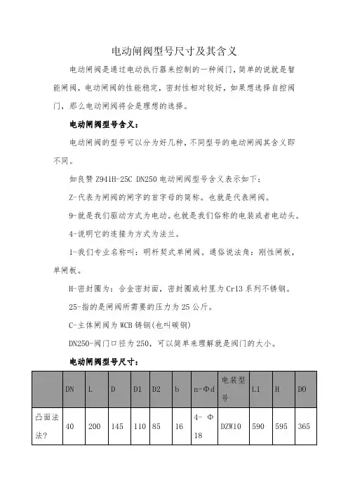 电动闸阀型号尺寸及其含义