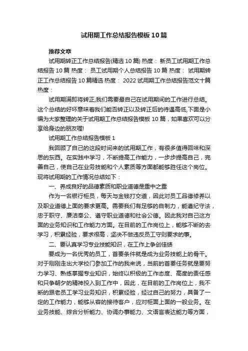 试用期个人工作总结报告模板10篇
