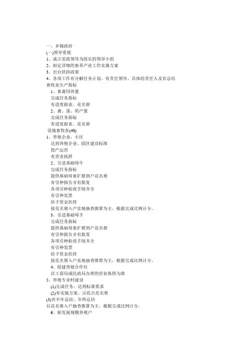 XX县畜草产业工作考核评分标准 