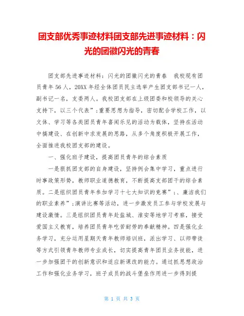 团支部优秀事迹材料团支部先进事迹材料：闪光的团徽闪光的青春