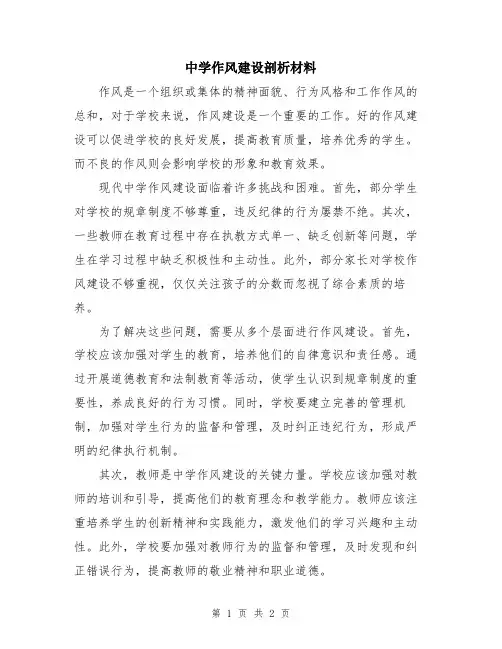 中学作风建设剖析材料