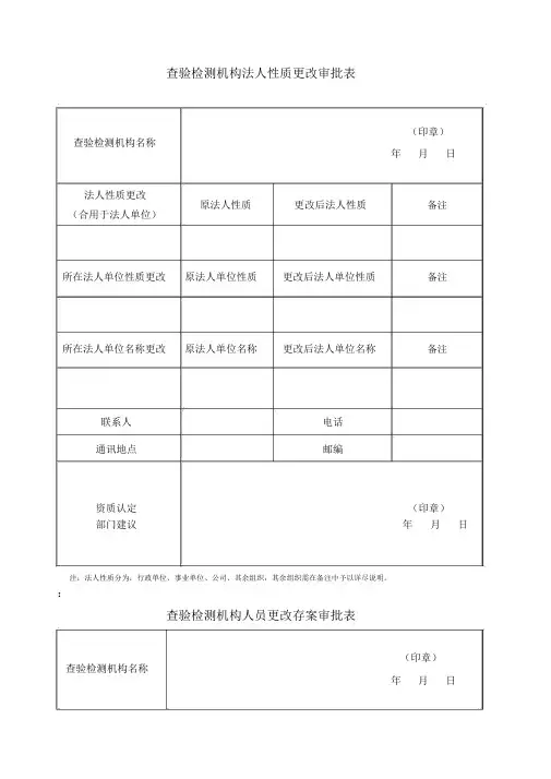 检验检测机构资质认定变更申请书