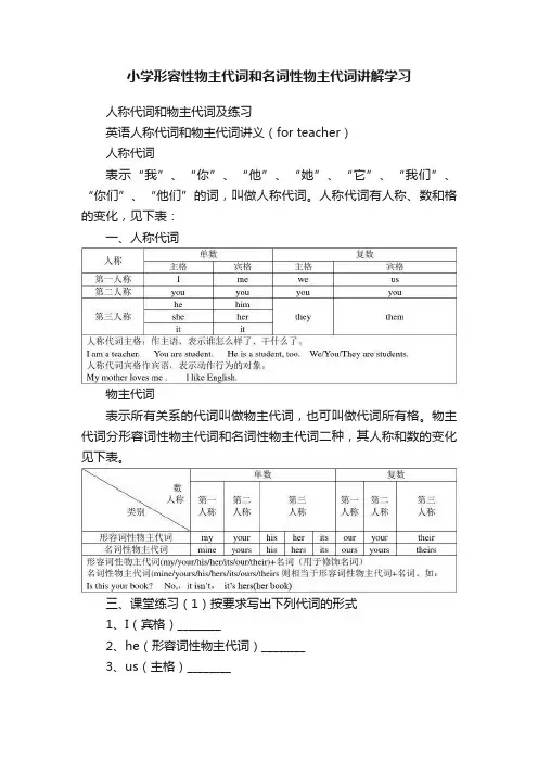 小学形容性物主代词和名词性物主代词讲解学习
