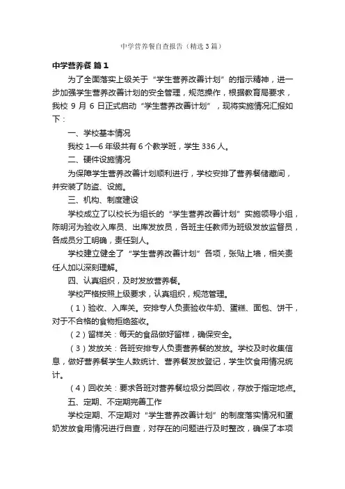 中学营养餐自查报告（精选3篇）