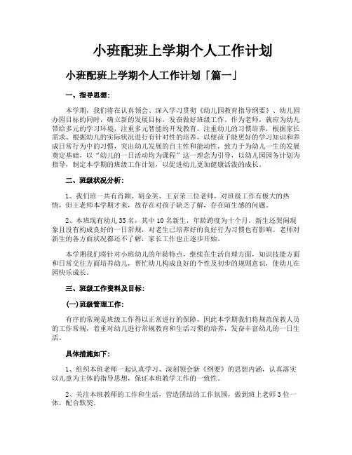 小班配班上学期个人工作计划