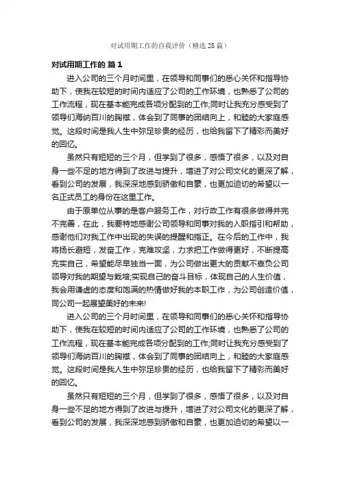 对试用期工作的自我评价（精选28篇）
