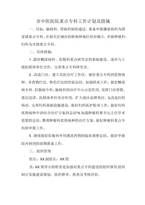 市中医医院重点专科工作计划及措施