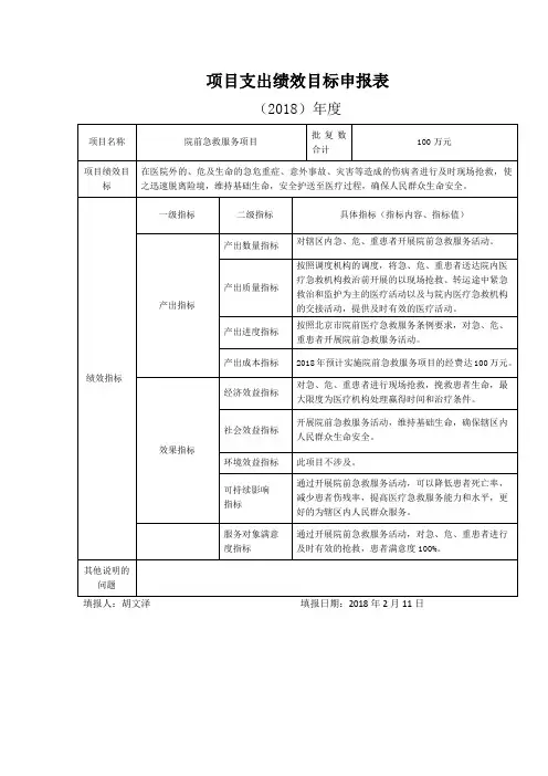 项目支出绩效目标申报表