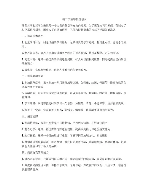 初三学生寒假规划表