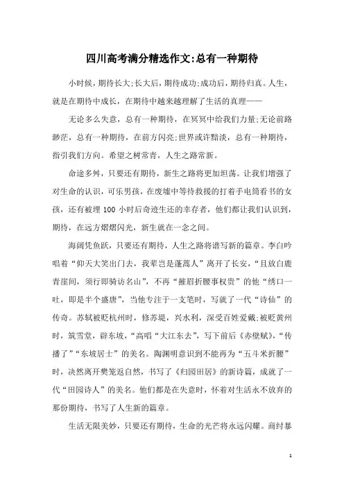 四川高考满分精选作文-总有一种期待