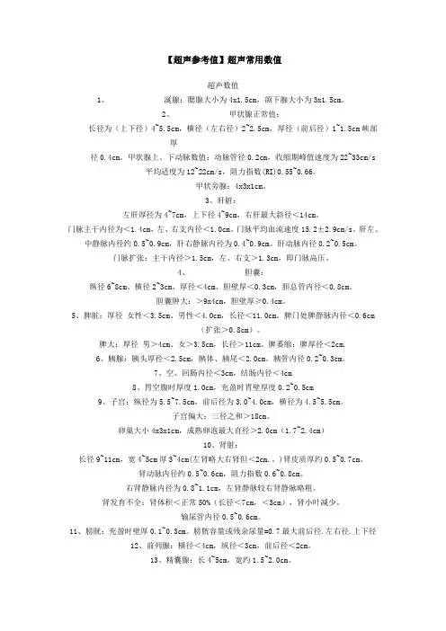 【超声参考值】超声常用数值