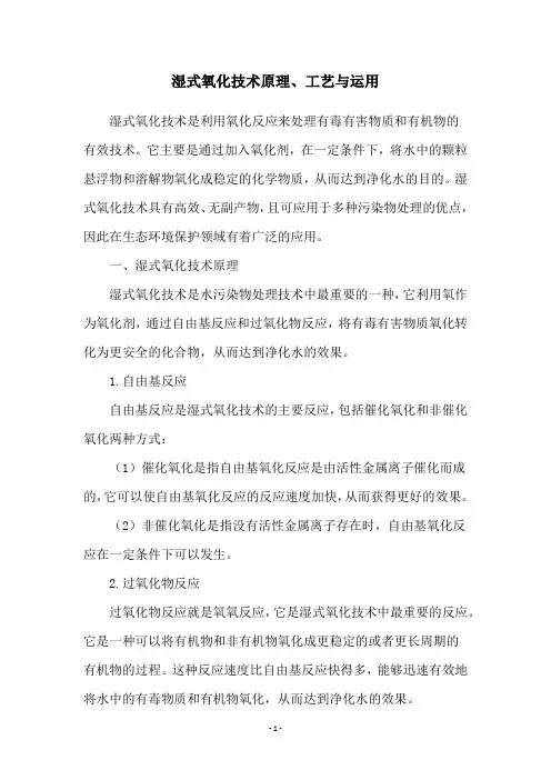 湿式氧化技术原理、工艺与运用