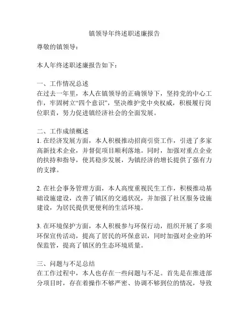 镇领导年终述职述廉报告