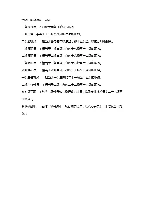 选调生职级级别一览表