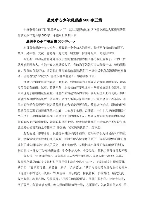  最美孝心少年观后感500字五篇