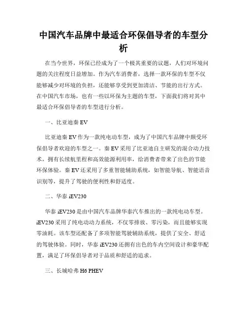 中国汽车品牌中最适合环保倡导者的车型分析