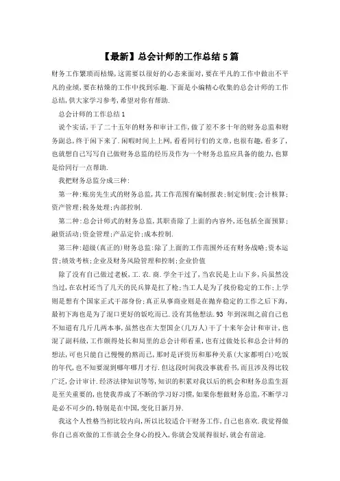 【最新】总会计师的工作总结5篇