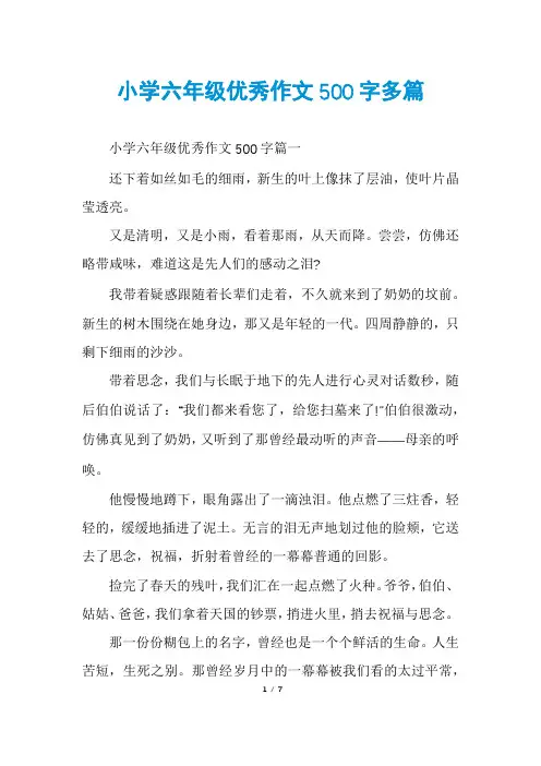 小学六年级优秀作文500字多篇