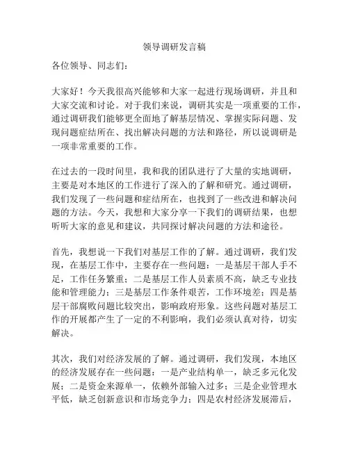领导调研发言稿