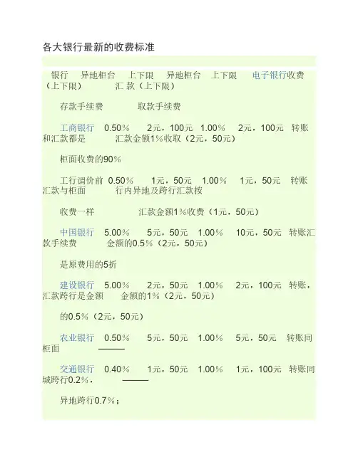 各大银行最新的收费标准