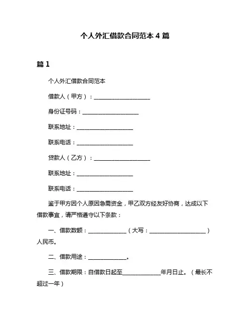 个人外汇借款合同范本4篇
