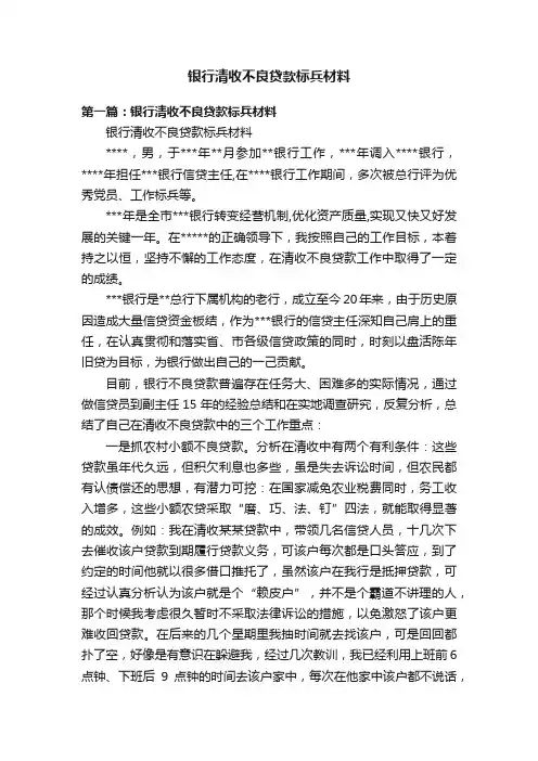 银行清收不良贷款标兵材料