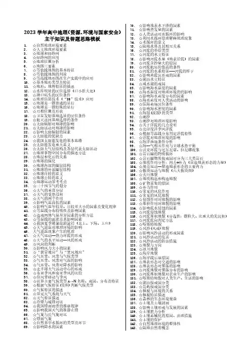 2023学年高中地理(资源、环境与国家安全)主干知识及答题思路模板