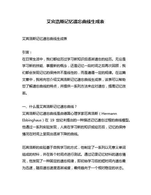 艾宾浩斯记忆遗忘曲线生成表