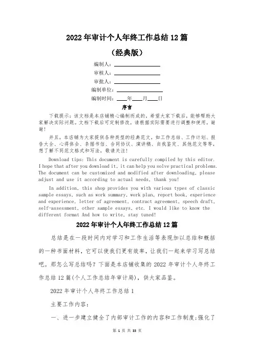 2022年审计个人年终工作总结12篇