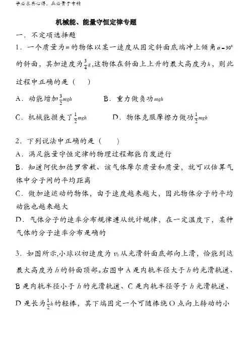 物理：机械能、能量守恒定律专题