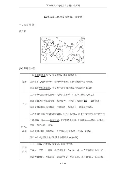 2020届高三地理复习讲解：俄罗斯