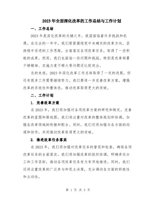 2023年全面深化改革的工作总结与工作计划
