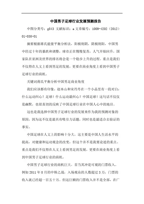 中国男子足球行业发展预测报告论文
