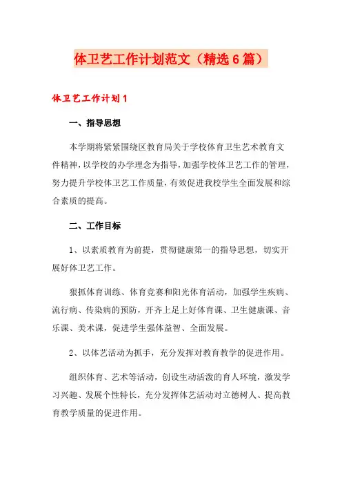 体卫艺工作计划范文(精选6篇)