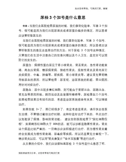 尿检3个加号是什么意思