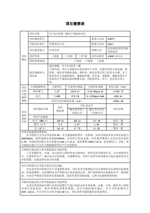 年产万吨癸二酸生产线建设项目节能评估报告书