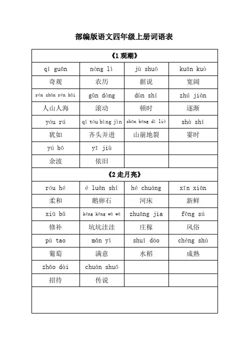 统编部编版小学四年级上册语文词语表(带拼音)